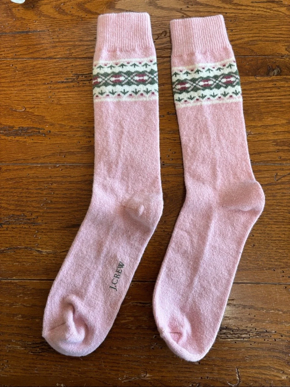 J. Crew Fair Isle Lambswool Blend Boot Socks Men’s Pink Green Cream NWT OSFM